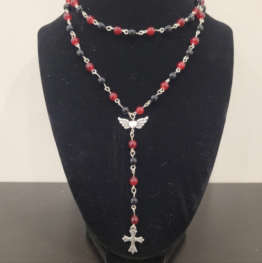 🖤🥀 angel wings cross rosary inspired necklace 🖤🥀